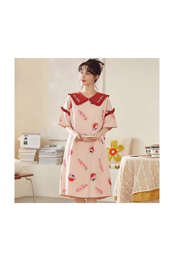 STRAW Lingerie Babydoll Kawaii Lingerie Pinkes Pierne Peaux Impression Coton Nighty for la femme Plus Taille 4XL 5XL Homewear