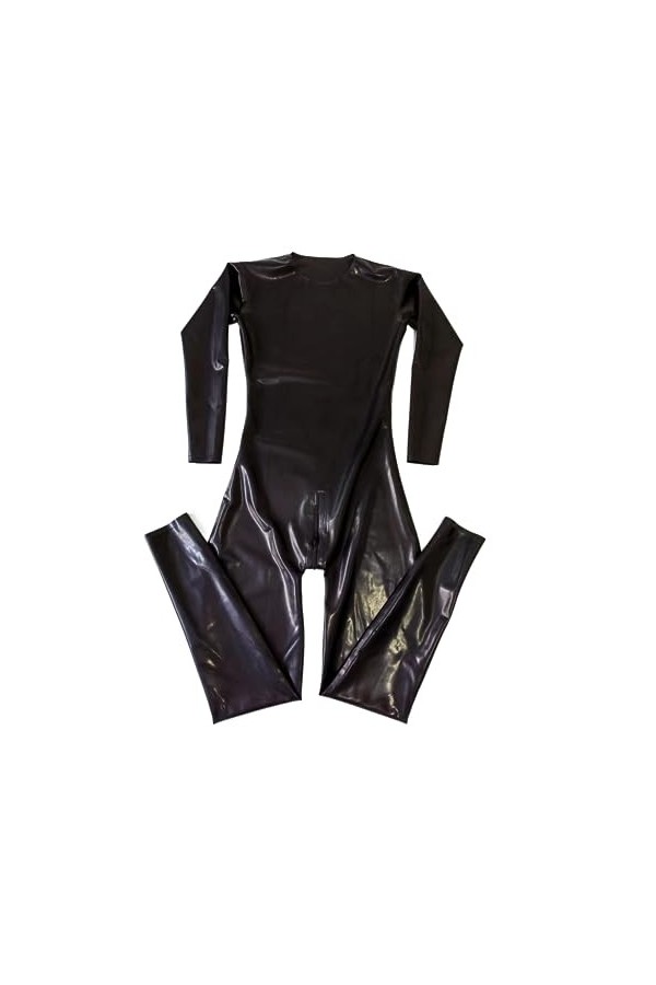 Handmade Black Mens Neck Entry Latex Catsuit with Crotch Zipper Rubber Gummi Bodysuit