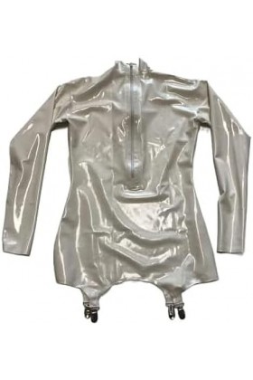 IDOBLO Manteau En Caoutchouc Sexy Avec Jarretière En Latex Blanc Fétiche Avec Fermeture À Glissière Au Dos,Clair,XS