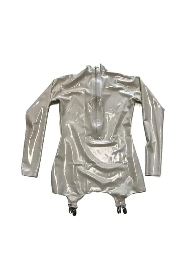 IDOBLO Manteau En Caoutchouc Sexy Avec Jarretière En Latex Blanc Fétiche Avec Fermeture À Glissière Au Dos,Clair,XS