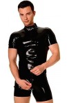 Sexy Black One-Pieces T-shirt En Latex Pour Homme Short En Latex Avec Fermeture Éclair Sur Le Devant,Rouge,XXL