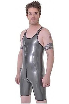 Sexy Silver Men Latex Catsuit Collants Bretelles Réglables Avec Fermeture À Glissière À Lentrejambe,Argent,Petit
