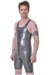 Sexy Silver Men Latex Catsuit Collants Bretelles Réglables Avec Fermeture À Glissière À Lentrejambe,Argent,Petit