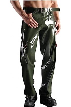 Garnitures Vertes Et Rouges Pantalons Sexy En Latex Avec Poches Pantalons Longs En Caoutchouc Bas,Vert + Rouge,XX-Grand