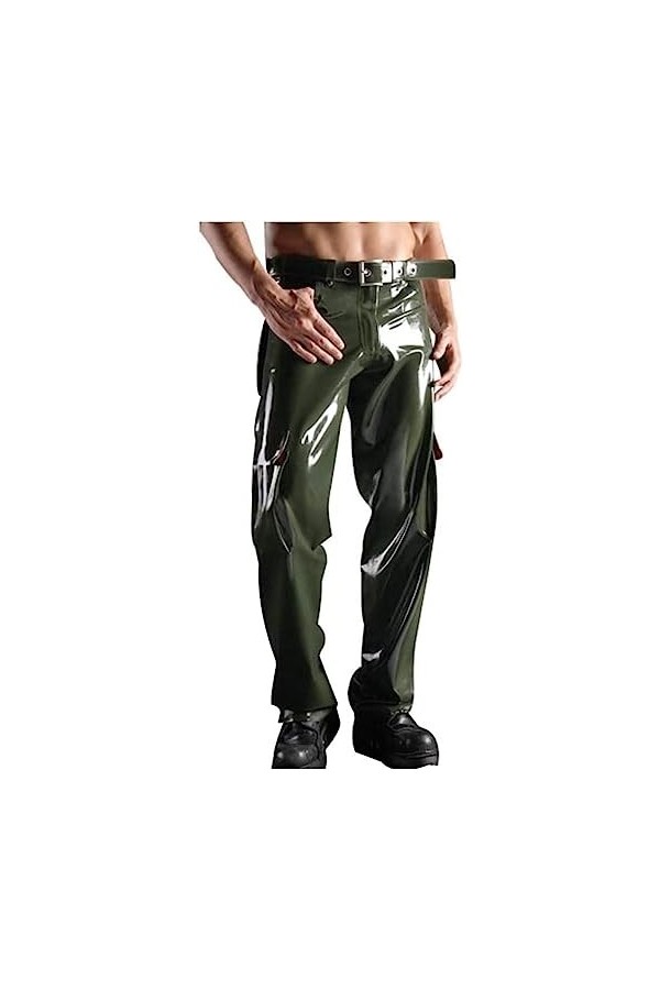 Garnitures Vertes Et Rouges Pantalons Sexy En Latex Avec Poches Pantalons Longs En Caoutchouc Bas,Vert + Rouge,XX-Grand