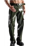 Garnitures Vertes Et Rouges Pantalons Sexy En Latex Avec Poches Pantalons Longs En Caoutchouc Bas,Vert + Rouge,XX-Grand