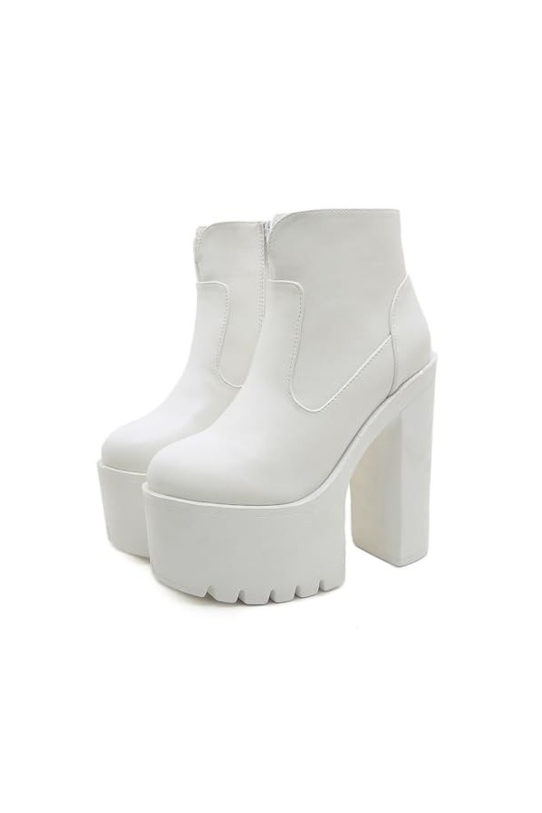 PROMI Talon Aiguille Talons Hauts Stage Thick Womens Shoes High Heeled Ankle Boots-Black||36