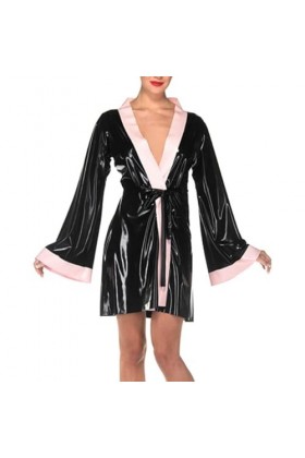 Robe en Latex Sexy Rose et Noir avec laçage en Caoutchouc vêtements de Nuit Veste Haut Robe Grande Taille