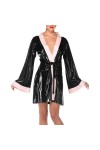 Robe en Latex Sexy Rose et Noir avec laçage en Caoutchouc vêtements de Nuit Veste Haut Robe Grande Taille