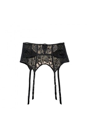ZLXDP Black brodé en Dentelle en Dentelle Clip Cross Strap Hollow Out Sexy Garter Belt Baskings Madies Suspender