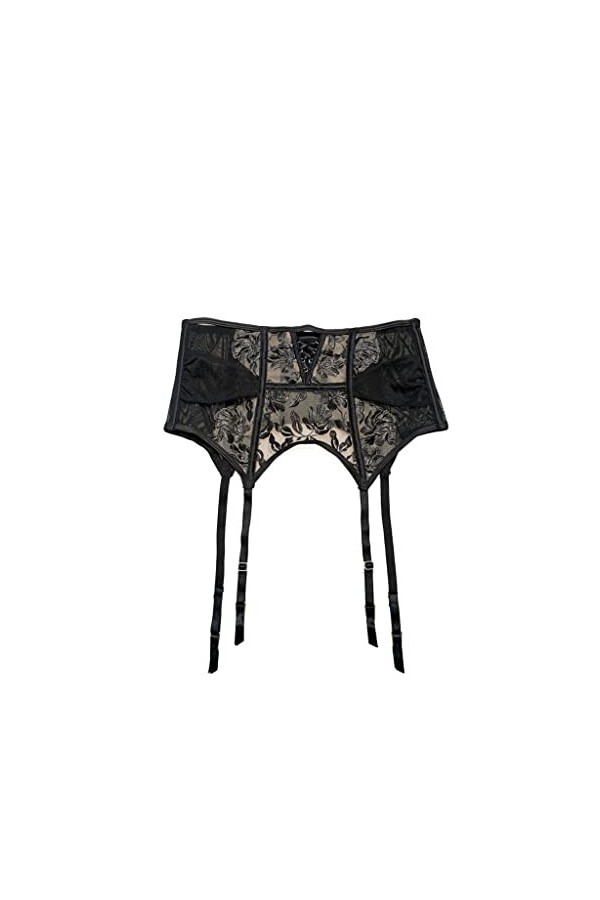 ZLXDP Black brodé en Dentelle en Dentelle Clip Cross Strap Hollow Out Sexy Garter Belt Baskings Madies Suspender