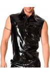 Débardeur Sexy En Latex Noir Avec Boutons Avant Poches Sans Manches Chemise En Caoutchouc Top Vêtements,Vert Jade,XL