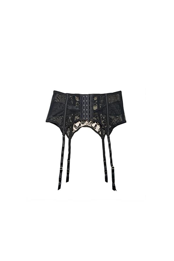 GJRFYJ Black brodé en dentelle en dentelle Clip Cross Strap Hollow Out Sexy Garter Belt Baskings Madies Suspender Color : Bl
