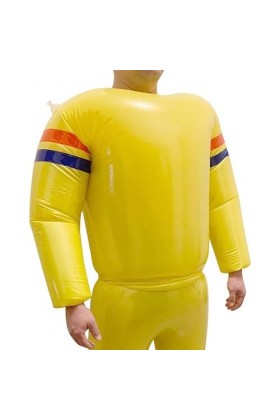 Chemise gonflable sexy en latex jaune et rouge bleu avec haut de vêtements en caoutchouc à manches longues, homme XXL, person