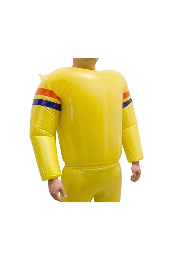 Chemise gonflable sexy en latex jaune et rouge bleu avec haut de vêtements en caoutchouc à manches longues, homme XXL, person
