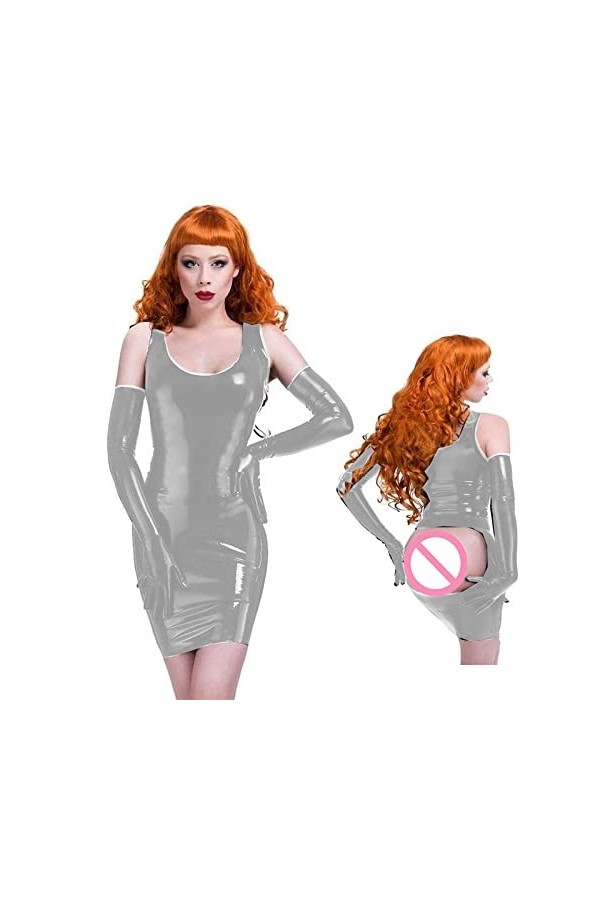 Mini robe de club érotique en similicuir PU pour femmes, robe sans manches, dos nu, sexy, mince et simple, style coréen, arge