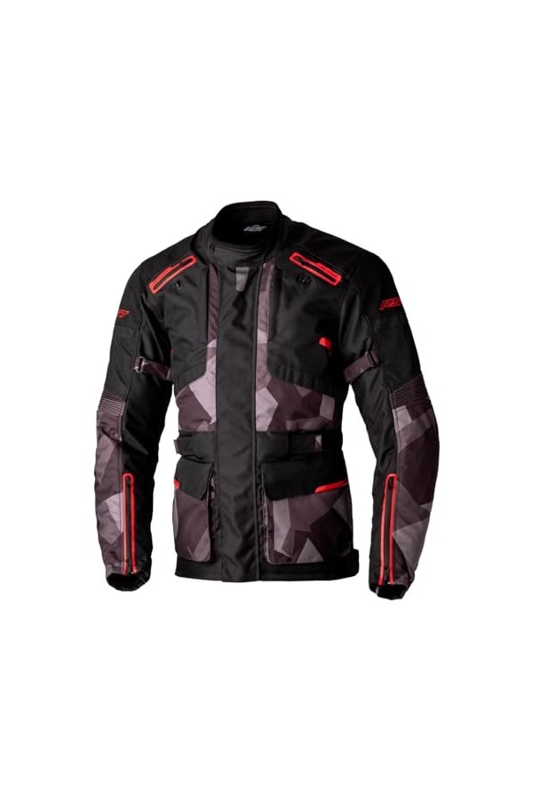 RST Endurance CE Veste de moto imperméable en textile pour homme, Noir, camouflage, rouge, 46