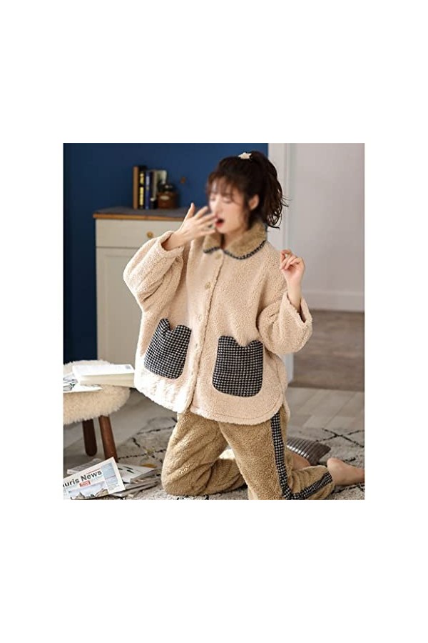 STRAW Hiver épais chaud flanelle pyjamas costume pyjamas service pyjama pyjamas home pyjama ensemble de vêtement de nuit Col