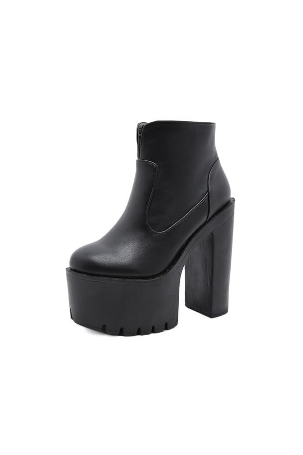 PROMI Talon Aiguille Talons Hauts Stage Thick Womens Shoes High Heeled Ankle Boots-Black||36