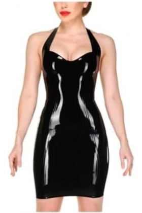 Vêtements En Latex Naturel Pour Femmes, Jupe Une Pièce À Col Licou, Sexy, Faite À La Main, Personnalisée,Noir,S