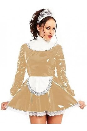 Robe en Dentelle PVC, Uniformes Lolita en Caoutchouc, Robes avec Tablier, Robe De Cosplay Sexy, Femme De Chambre,Vert Foncé,L