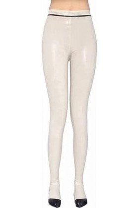 IDOBLO Long Sexy Leggings en Latex Blanc avec Pantalon en Caoutchouc Noir Pantalon Chaussettes pour Femme,Blanc Noir,XL