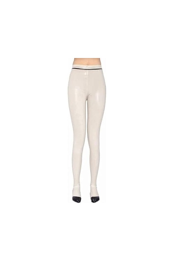 IDOBLO Long Sexy Leggings en Latex Blanc avec Pantalon en Caoutchouc Noir Pantalon Chaussettes pour Femme,Blanc Noir,XL