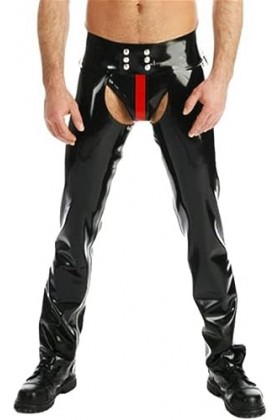 IDOBLO Pantalon Homme Sexy en Latex Costume De Pantalon Homme Fait À La Main,Noir Rouge,L