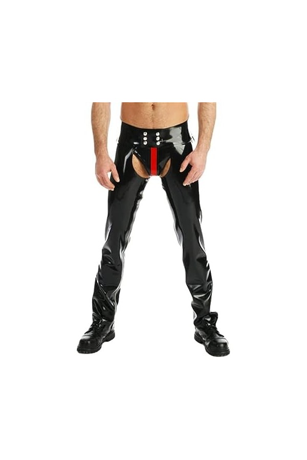 IDOBLO Pantalon Homme Sexy en Latex Costume De Pantalon Homme Fait À La Main,Noir Rouge,L
