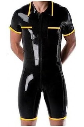 Costume De Sport Et De Loisirs À Manches Courtes Pour Hommes En Caoutchouc Latex Noir Personnaliser,Noir,L
