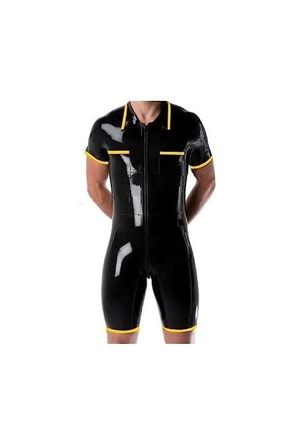 Costume De Sport Et De Loisirs À Manches Courtes Pour Hommes En Caoutchouc Latex Noir Personnaliser,Noir,L