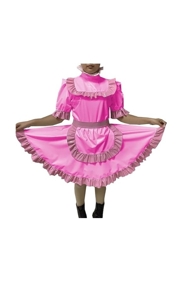 JQYTEN Adult Sexy Lockable Dress Men Cross Dressing sissy PVC Dress maid Uniform Apron Costume jumpsuits rompers Tailor-made