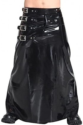 ANTIY Jupes Kilt Sexy En Latex Noir Avec Ceintures Et Boucles Sur Le Côté Longue Cheville Longueur Bas En Caoutchouc Uniforme