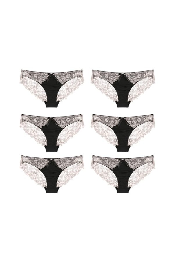 Necalisi Culotte Femme Lot de 6 Multicolore-4 Femme Dentelle pour Slips Culottes Strings Lingerie Dentelle Slips Ultra Doux C