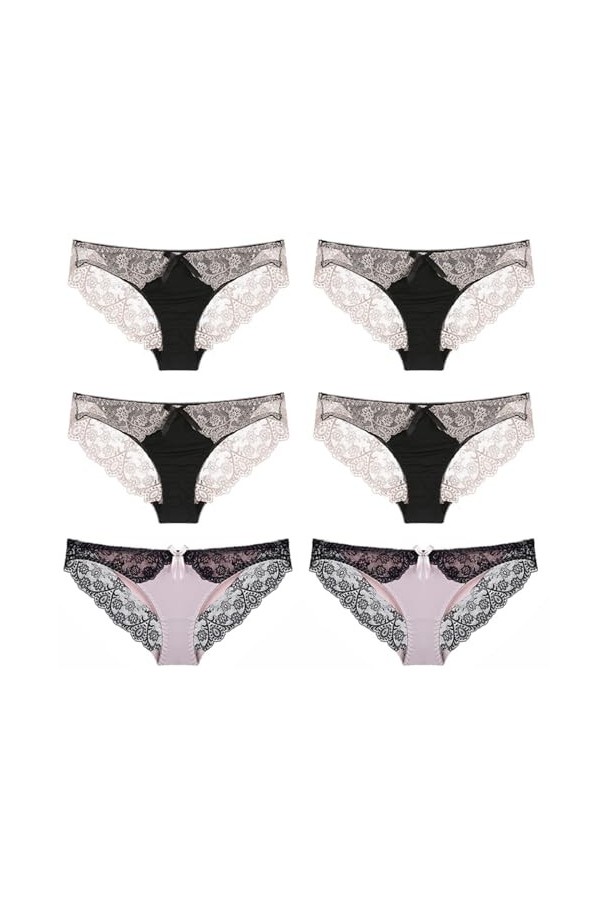 Necalisi Culotte Femme Lot de 6 Multicolore-4 Femme Dentelle pour Slips Culottes Strings Lingerie Dentelle Slips Ultra Doux C