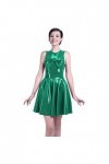 Grande taille - Jolie robe plissée en PVC brillant avec nœud sur le devant - Vert paon, XXXL