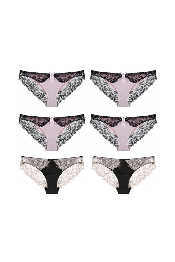 Necalisi Culotte Femme Lot de 6 Multicolore-4 Femme Dentelle pour Slips Culottes Strings Lingerie Dentelle Slips Ultra Doux C