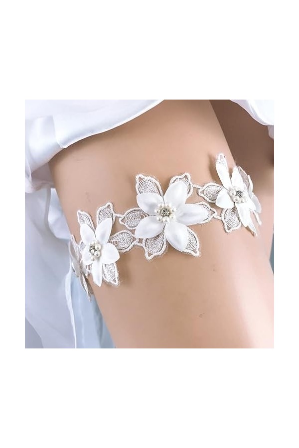 JJZXD Garter élastique Lace Bridal Garter Sexy White Blow Flower Pignes avec boucles de jambe Color : White, Size : 5pcs 