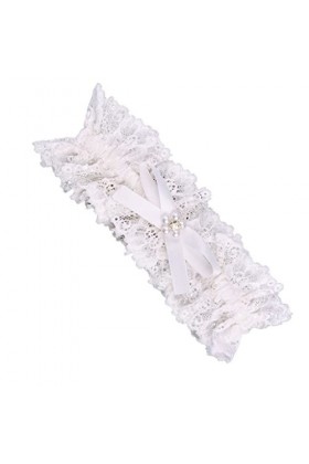 JJZXD Garter de mariage Blanc Broidery perle les jarretières à arc sexy florales Color : White, Size : 5pcs 