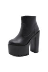 PROMI Talon Aiguille Talons Hauts Stage Thick Womens Shoes High Heeled Ankle Boots-Black||36