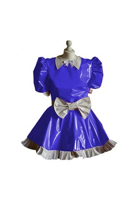 Mini robe plissée à manches pour femme avec nœud blanc en PVC pour costume de soubrette - Blanc - XL