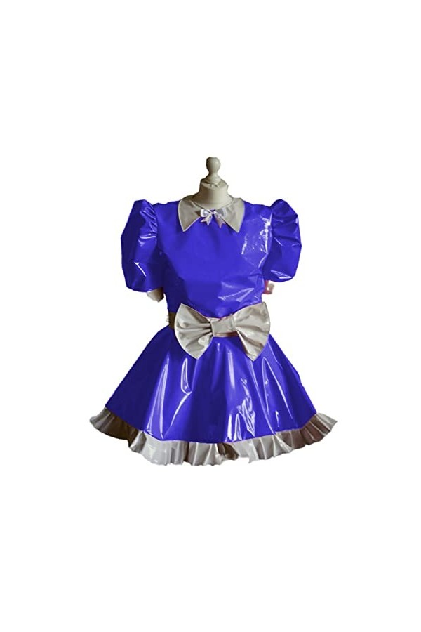 Mini robe plissée à manches pour femme avec nœud blanc en PVC pour costume de soubrette - Blanc - XL