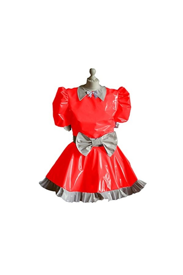 Mini robe plissée à manches pour femme avec nœud blanc en PVC pour costume de soubrette - Blanc - XL