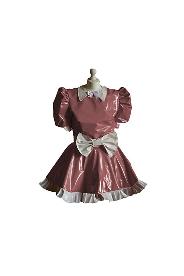 Mini robe plissée à manches pour femme avec nœud blanc en PVC pour costume de soubrette - Blanc - XL