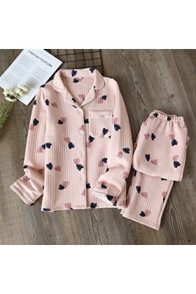 STRAW Automne épaissi coton pur coton femme nuisible motif en forme de coeur manches longues pantalons à la maison HIVER HIVE