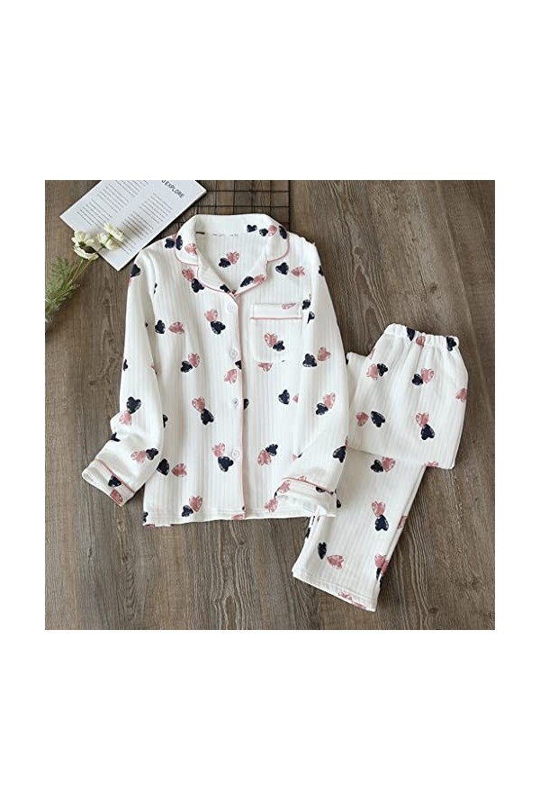 STRAW Automne épaissi coton pur coton femme nuisible motif en forme de coeur manches longues pantalons à la maison HIVER HIVE