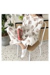 STRAW Amoureux corail velvet costume costume rond cou de nuit imprimé ours 2pcs chemise et pantalons pyjamas set occasionnel 