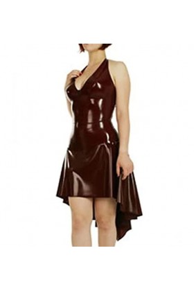 Latex Caoutchouc Col V Gummi Robe Jupe Catsuit Costume Uniforme Fête-Rose_4XL