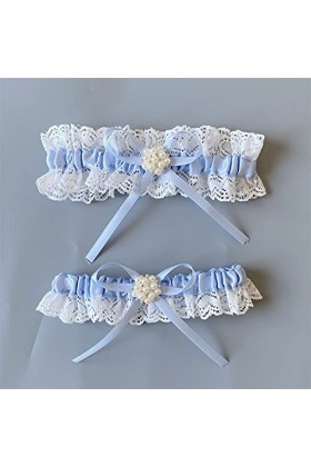 Jarretière de mariée en dentelle et perles bleues avec décoration de mariée couleur : bleu clair 2, taille : 38,1 à 58,4 cm 