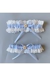 Jarretière de mariée en dentelle et perles bleues avec décoration de mariée couleur : bleu clair 2, taille : 38,1 à 58,4 cm 